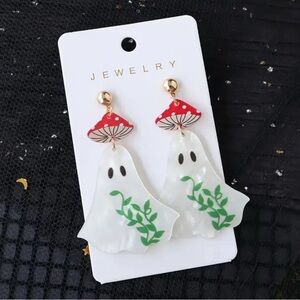 Ghost and Mushroom Earrings - Red and Green